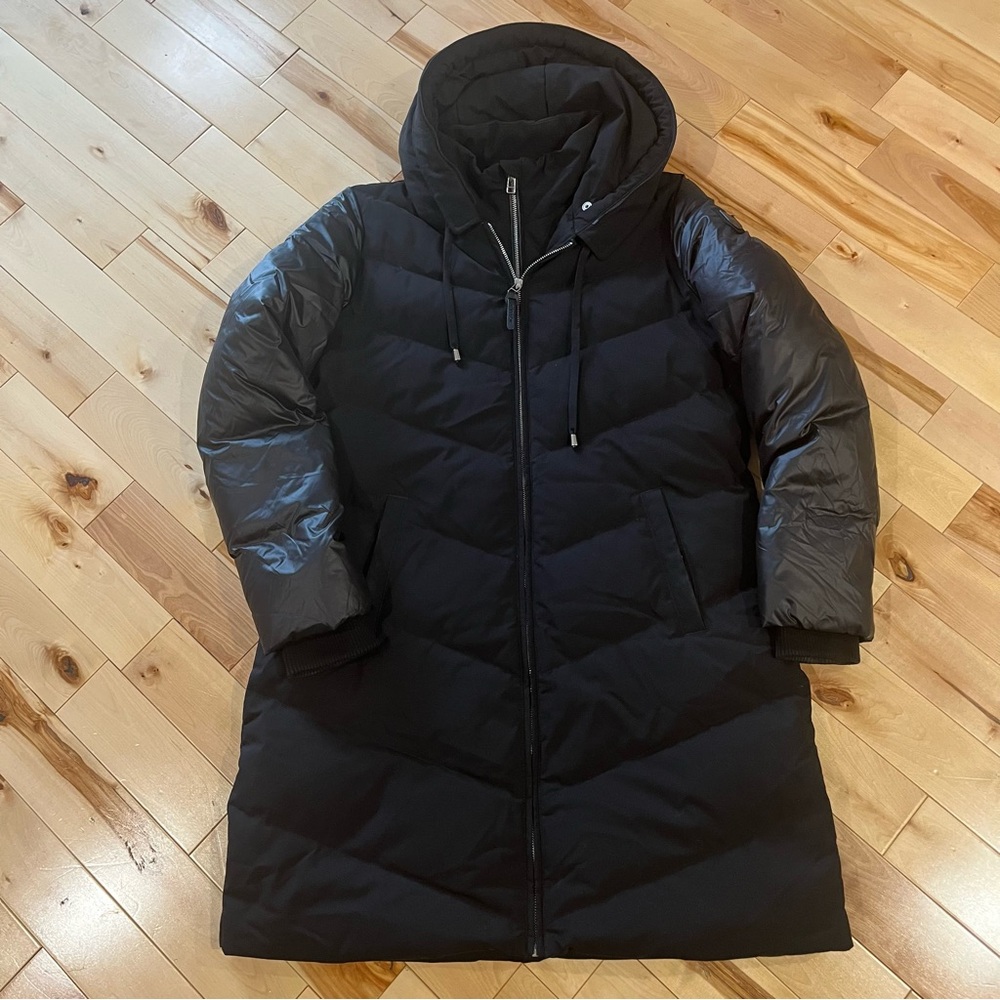 Black Hooded Long Puffer Coat - Women